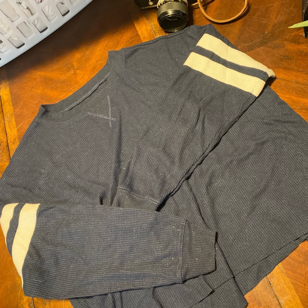 Hollister Navy Sweatshirt with Cream Stripes